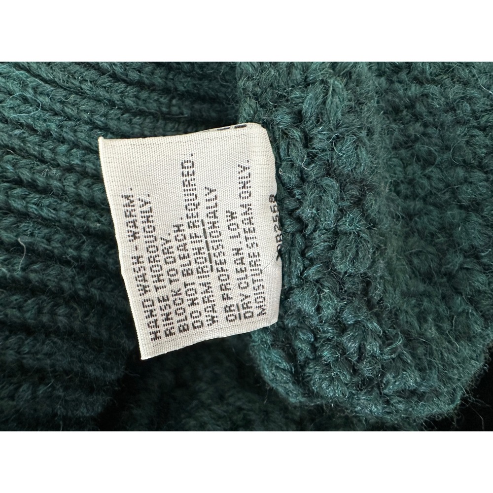 Vtg LL Bean Cable Knit Fisherman Sweater M Green Chunky Ireland Heritage Wool - Picture 8 of 9